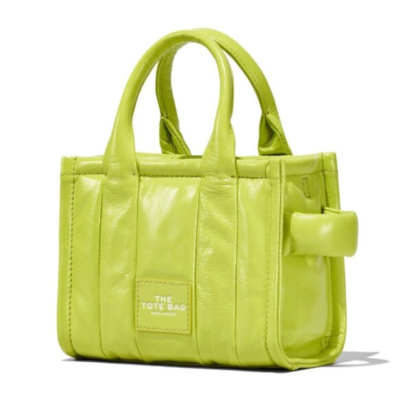 NWT! NEW! Marc Jacobs The Mini Tote Bag Crinkle Shiny Patent Leather Lime - Picture 2 of 13